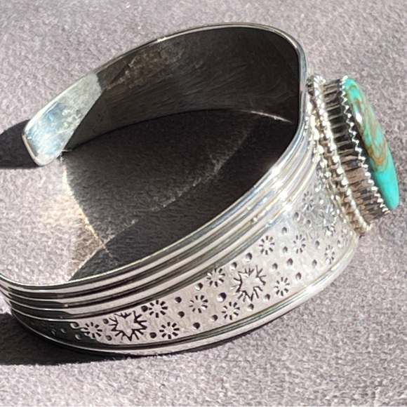 Garrison Boyd Signed Navajo Sterling Silver Turquoise Cuff Bracelet Stars - Picture 4 of 9